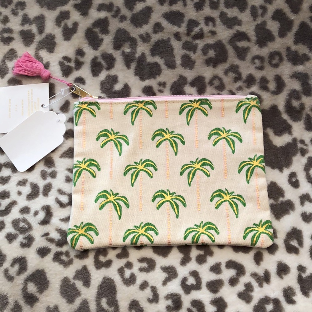 Slant Collections Canvas Cosmetic Bag Palm Tree Print Pouch Clutch